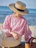 Camisa a Rayas Rosa Tencel Estilo Coreano Chic Diseño Nuevo Verano 2026 Camisa de Manga de Linterna de Nicho para Tallas Pequeñas