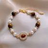 Pulsera de Ojo de Tigre y Perlas para Mujer, Exquisita Pulsera Vintage en Capas, Joyería de Alto Valor para Estudiantes