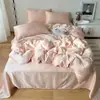 Modelo Nuevo 2026 Seda de Hielo Lavada Color Sólido Doble Cara Lujoso Artículo Individual y Juego de Ropa de Cama con Funda Nórdica, Sábana Plana y Sábana Ajustable