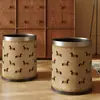 Papelera vintage de cuero estilo americano para la sala de estar del hogar, higiénica para el baño, estética de alta gama, lujosa y elegante para el salón de té