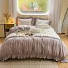 Vintage Double-layer Fio Rosa Pequeno Floral Princesa Estilo Cama Chapéu Respirável Macio Nude Dormir Conjunto de Quatro Peças