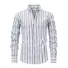 Camisa para Hombre Jiachuan de Cuatro Vías Elásticas Estampado Digital Rayas Manga Larga Cuello Solapa Tipo Camisa para Hombre Ropa para Hombre Venta al por Mayor
