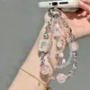 Novo Pingente de Celular Multicamadas com Contas de Cristal Rosa Doce, Pingente de Pulso com Franja Rosa de Nicho High-End