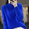 Suéter base de punto 100% lana sin costuras de una sola pieza estilo coreano con cuello semi-alto hueco, color liso, nuevo para otoño e invierno, para mujer