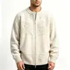 Cardigan de malha com zíper e gola de baseball para outono e inverno da Amazon, jaqueta suéter casual jacquard em relevo retrô masculina