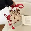 Bolso cubo de cordón con lunares estilo coreano para mujer, bolso de hombro casual elegante y versátil, bolso cruzado de moda para chicas jóvenes de compras