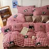 Juego de tres piezas de terciopelo de leche para dormitorio estudiantil, funda de edredón de forro polar de doble cara para otoño e invierno, juego de cuatro piezas cálido y engrosado de forro polar de coral