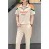 Conjunto Esportivo Casual para Mulheres Verão Transfronteiriço Novo Tamanho Grande Fashionável Cor Contrastante Redutor de Idade Manga Curta Calças Conjunto de Duas Peças