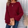 Novo top pullover casual confortável de malha com mangas morcego, outono/inverno 2025, europeu e americano, transfronteiriço, gola redonda, manga longa, modelagem relaxada para mulheres