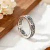 Anel de Prata S925 Yunchaoxuan com Padrão de Grama Tang, Anel Vintage de Dedo Indicador Masculino de Nicho Unissex, Design Aberto Ajustável