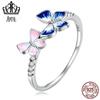Aifule original prata esterlina s925 anel de borboleta banhado a platina zircão rosa roxo gradiente gota anel de óleo pulseira