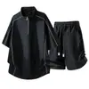 Conjunto Esportivo Casual de Verão Masculino, Fresco e Estiloso, com um Toque Jovem, Conjunto Completo Estilo Camiseta com Meio Zíper