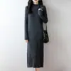 Vestido de Punto Nuevo de Lana Pura con Cuello Manga Larga Color Sólido Versátil de Cintura Alta Longitud Media para Mujer Otoño/Invierno 2026