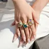 Anillo de Acero Inoxidable con Piedra Ojo de Gato Colorida, Diseño de Nicho Estilo Francés, Joyería de Moda Minimalista de Lujo Ligero Transfronteriza