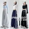 Calça Wide Leg com Patchwork de Renda Inspirada em Design para Mulheres, Novo Estilo Outono e Inverno 2026, Calça Casual Reta Fluida, Calça Longa Emagrecedora