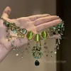 Collar con Borla de Piedra Ojo de Gato, Artesanía de Alta Resistencia de Lujo Ligero, Cadena para Clavícula de Alto Valor Verde con Diamantes Completos, Estilo Bosque, Estilo Corte Suave