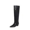 Botas de Caballero de Piel de Vaca para Mujer, Caña Alta Larga, Nuevas Llegadas Otoño e Invierno, Punta Fina, Tacón Medio Grueso, Sin Cordones, No Superan la Rodilla, Botas Largas de Caña Recta para Mujer