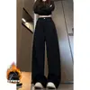 Pantalones de Pierna Ancha de Terciopelo Zorro Plateado con Textura Gris para Mujer Otoño/Invierno Espesos con Felpa Cintura Alta Caídos Sueltos Rectos Casuales Largos
