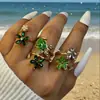 Conjunto de Anéis Europeu e Americano Transfronteiriço Design de Flor Rosa Anel de Múltiplas Camadas Moda Elegante Anel de Pedra com Gotejamento de Óleo