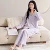 Pijama de Mujer Primavera y Otoño Algodón Puro Cardigan con Solapa Talla Grande Dulce Lindo Rayado Conjunto de Ropa para el Hogar Se Puede Usar Afuera