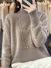 Suéter de cuello medio para mujer, simple, color liso, tejido de primavera, básico, holgado, casual, para ir al trabajo, jersey de lana completo
