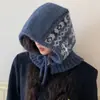 Balaclava Floco de Neve Coreana Feminina Outono e Inverno Novo Chapéu de Tricô Cachecol Quente para o Pescoço Proteção de Orelha Integrada Chapéu de Lã