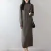 Vestido Tricô 100% Lã Gola Alta Meia, Novo Outono/Inverno Feminino Longo Acima do Joelho, Vestido Base Grosso e Macio