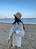 Mesmo Estilo da Qiao Mei! Camisa Listrada de Manga Longa para Mulheres, Camisa com Proteção Solar Levemente Transparente, Top Texturizado Relaxado