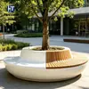 Banca circular prefabricada de GRC para árbol con superficie de madera anticorrosión, banca de cemento UHPC, silla a medida para lateral de árbol para cinturón verde de parque