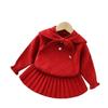 Conjunto de Saia e Suéter Infantil 2025 Outono Novo Gola Azul Marinho Tricô Conjunto de Duas Peças Traje Preppy de Suéter e Saia para Menina