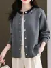 Cardigan de Punto Nuevo Estilo Primavera y Otoño 2026 con Cuello Redondo para Mujer, Chaqueta Suéter Corta Elegante Bordada, Prenda Base de Moda