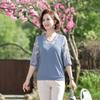 Tricots de Manga de Gaze de Verão para Mulheres de Meia-Idade e Idosas 40 e 50 Anos Camisetas Básicas de Verão para Mães de Meia-Idade