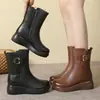 Sapatos de Algodão para Mãe de Comércio Exterior Outono e Inverno Forrados com Lã Sapatos de Couro de Algodão para Meia-Idade e Idosos Botas de Solado Macio Solado Grosso Salto Médio Botas de Cano Médio de Algodão Femininas