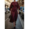 2025 Comércio Exterior Roupas Femininas Europeu e Americano Transfronteiriço Elegante Cor Sólida Vestido Acinturado Casual Manga Morcego Longo Estilo Europeu e Americano