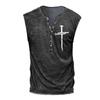 Camiseta de verano para hombre, informal, sin mangas, con estampado digital desgastado, talla grande, estilo europeo y americano, con siete botones y tapeta abierta