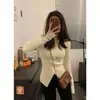 Tejido de Punto Cruz con Cuello en V Texturizado, Cintura Francesa, Otoño e Invierno, Tejido Suave tipo Cera, Top Básico para Mujer, Estilo Sexy, Mangas Largas