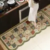 Juego de Dos Alfombrillas Retro Persas para Piso de Cocina con Patrón de Olas, Alfombrilla Absorbente de Agua y Aceite de Secado Rápido para Restaurante, Pasillo Largo, Felpudo Antideslizante