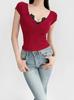 Camiseta de encaje con cuello en V de Pure Spice Girl para mujer, verano 2024, corte entallado, combinable, corta, con el pecho al descubierto, top moderno