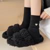 Meias de Cor Sólida de Outono e Inverno para Crianças Ins Meias de Cano Médio de Caxemira Bordadas com Urso de Desenho Animado Fofo Estilo Japonês da Moda Meias de Lua Empilhadas