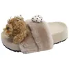 Pantuflas de Peluche Rizadas y Esponjosas Estilo Coreano para Mujer, Ropa de Casa Otoño/Invierno, Exteriores Antideslizantes, Suela Suave, de una Sola Tira, estilo Joven