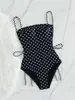 Traje de baño de una pieza para mujer, diseño retro de lunares sexy con cordón, ajuste ceñido, para vacaciones en la playa, transfronterizo europeo y americano