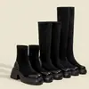 Sapatos Femininos de Outono/Inverno Estilo Over-the-Knee Botas Meia Tendência Salto Grosso Botas Longas 2026 Combina Cabedal Elástico Casual Patchwork