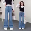 Jeans de pierna ancha azul claro para niñas, pantalones rectos holgados, nuevos pantalones casuales de moda para primavera y otoño, estilo moderno para niños mayores