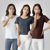 Playera Modal de Cuello Redondo y Manga Corta para Mujer Verano Blanca Ajustada Camiseta Interior con Top Corto Negro Estilo Nuevo 2025