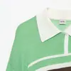 Atacado transfronteiriço 2026 moda europeia e americana casual solto com botões decorados gola de lapela listrado suéter de tricô para mulheres A37376