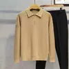 Suéter de gola polo e manga longa para homens, blusa de tricô estilo universitário, estilo casual, marca da moda para outono e inverno, suéter simples de cor sólida