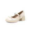 Zapatos Casuales Nuevos de Tacón Medio Grueso, Zapatos de Plataforma de Suela Gruesa, Zapatos de Tira Única, Zapatos de Princesa con Perlas, Mocasines, Tallas 33-43, Exportación