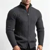 Cárdigan de punto con cremallera y cuello alto estilo americano para hombre, suéter grueso de punto trenzado retro con mangas raglán de ajuste holgado para otoño/invierno