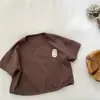 Camiseta de Manga Curta 100% Algodão Puro para Meninos, Roupa de Verão para Crianças e Bebês, Tops Versáteis Casuais Estilosos Estilo Coreano com Estampa