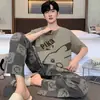 Pijama casual para hombre de manga corta y pantalón largo para verano, primavera y otoño, jersey de imitación de algodón, conjunto deportivo holgado estilo coreano, moderno